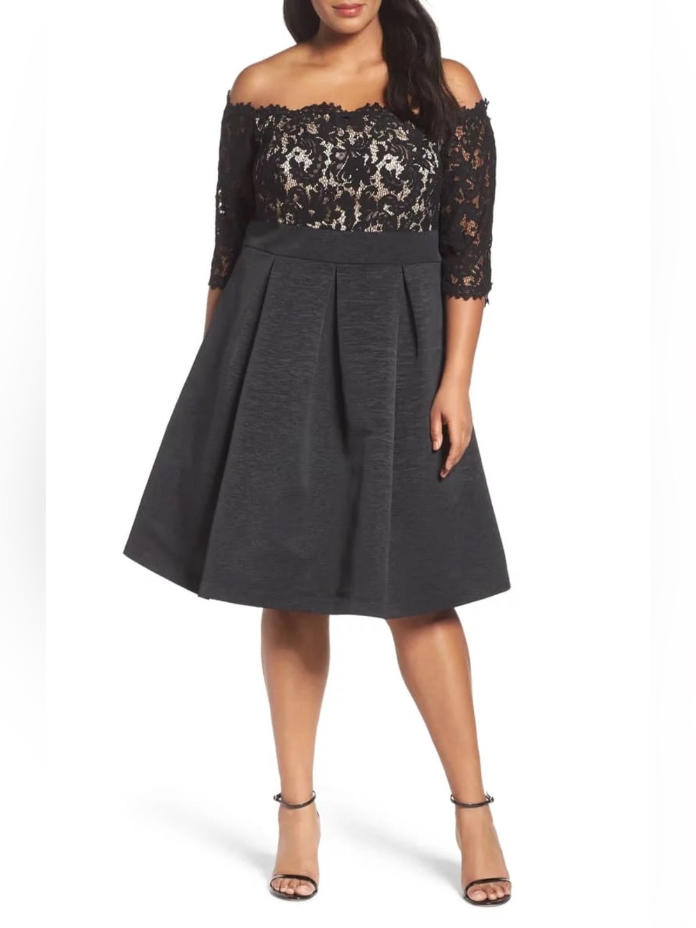 Eliza J Off the Shoulder Fit & Flare Cocktail Dress Black Lace Dress Size 18W